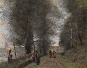 Ville dAvray, caminho da floresta na fronteira com a lagoa de Jean-Baptiste-Camille Corot